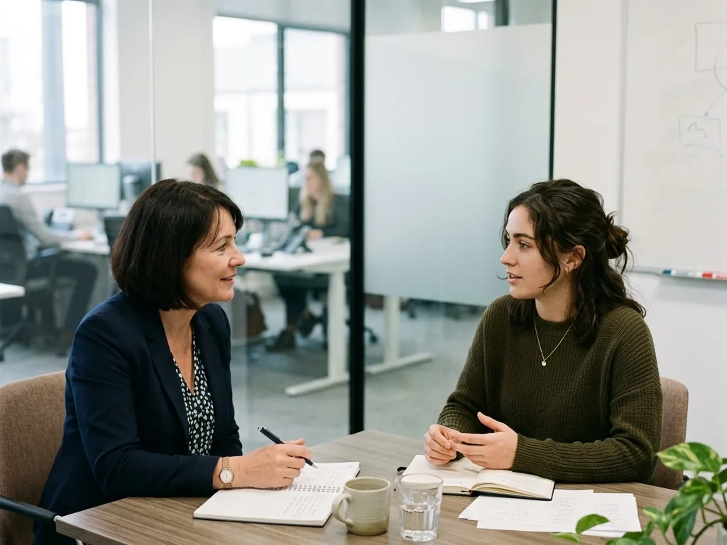 Manager and employee holding a structured one-to-one review.